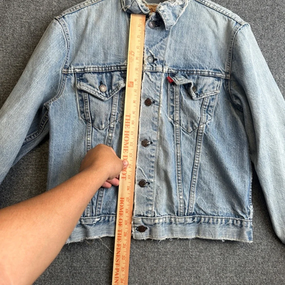Vintage Levis Denim Trucker Jacket Mens L Blue Distressed USA Made 80s Thrashed - Picture 7 of 10